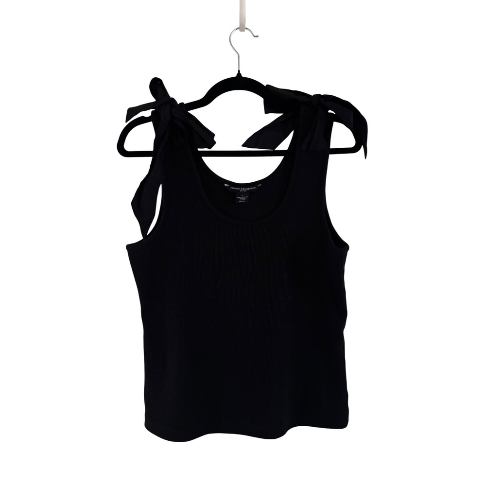 French Connection Black Ribbed Tie Shoulder Tank Top Large